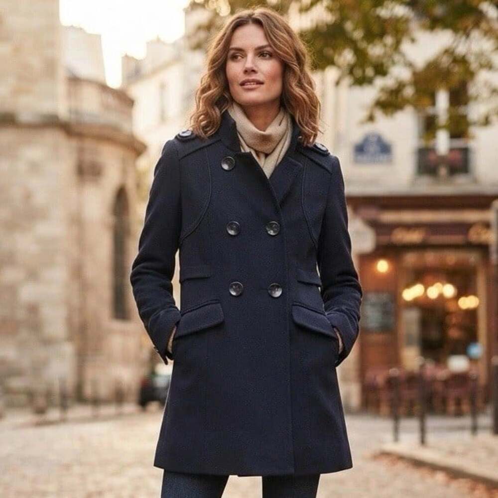 Madalyn & Me Sz L Wool Blend Navy Blue Mid-length High Neck Womens Pea Coat